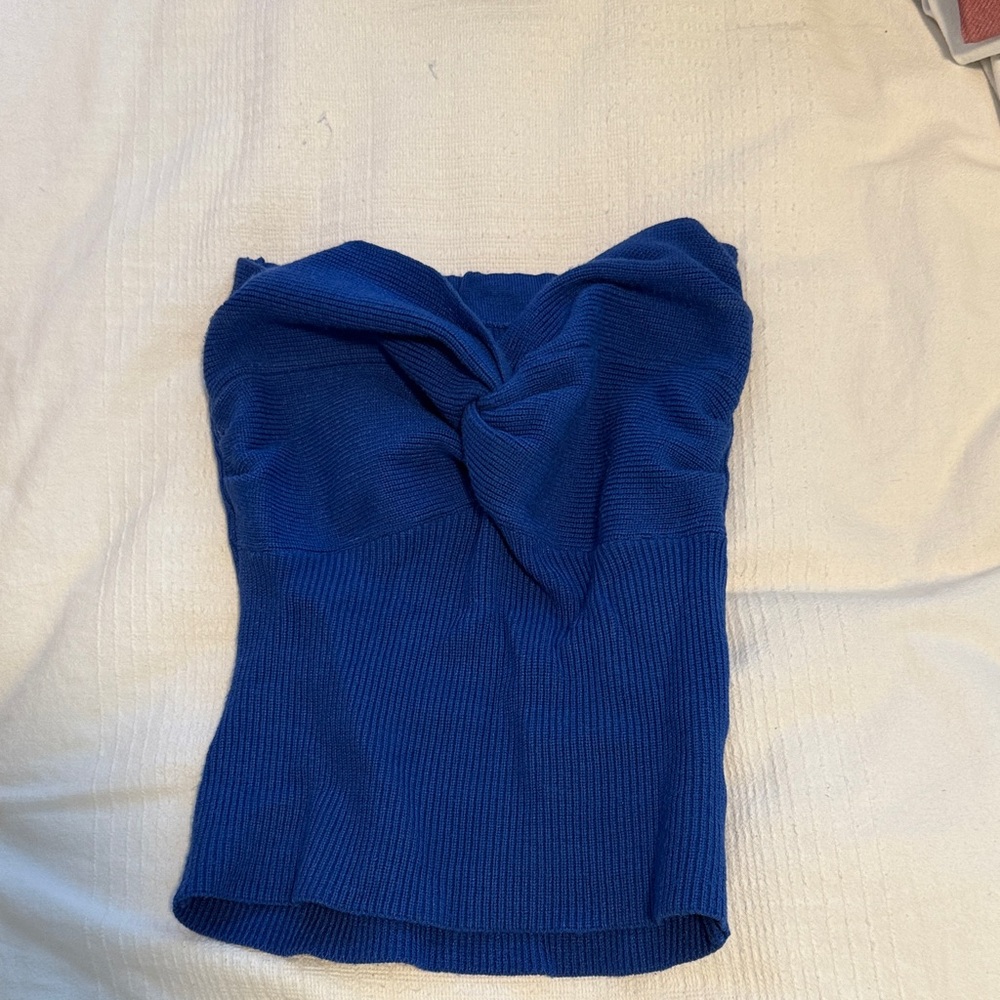 Blue Strapless Knit Top